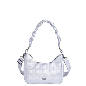 lug White Quilted Crossbody Shoulder Bag with Ruched Strap